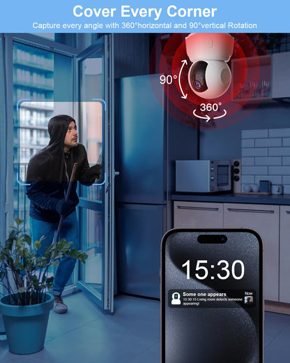 GOLSPARK Indoor Security Camera 2K, Pet Camera for Home Security, Dog Cam Pan/Tilt, Motion Tracking, 2-Way Audio, Night Vision Baby Monitor, Siren Alert, 24/7 Cloud &SD Card Storage, 2.4GHz