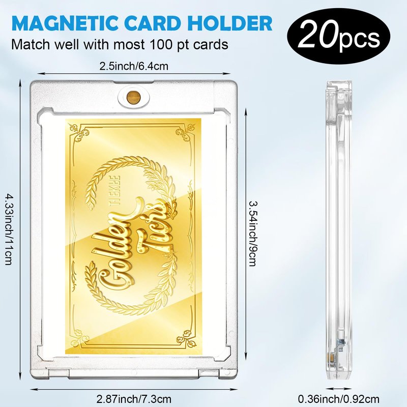 20 Pcs Magnetic Card Holder, 100pt One-Touch Card Holder, Hard Plastic Magnetic Cards Case, Display Case Protector for for Trading Cards, Magnet Case, Sports, Football, Baseball Cards Holder