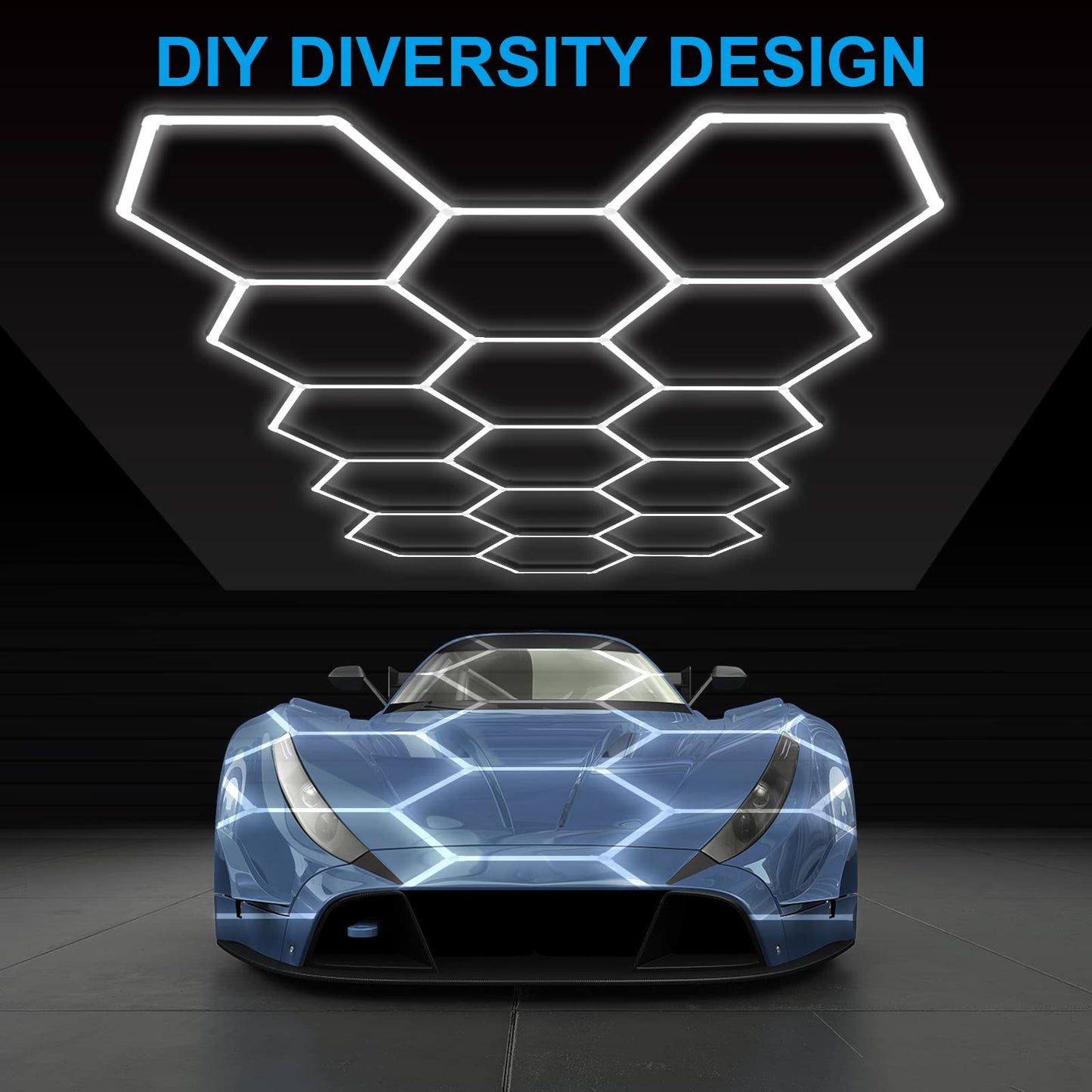 Hexagon Garage Lights: 6500K Cool White 5 Grid Hex Garage Light, 25 Packs LED Light, Super Bright Honeycomb Hexagon Ceiling Llight for Car Detailing Garage Workshop Basement Gym Barber