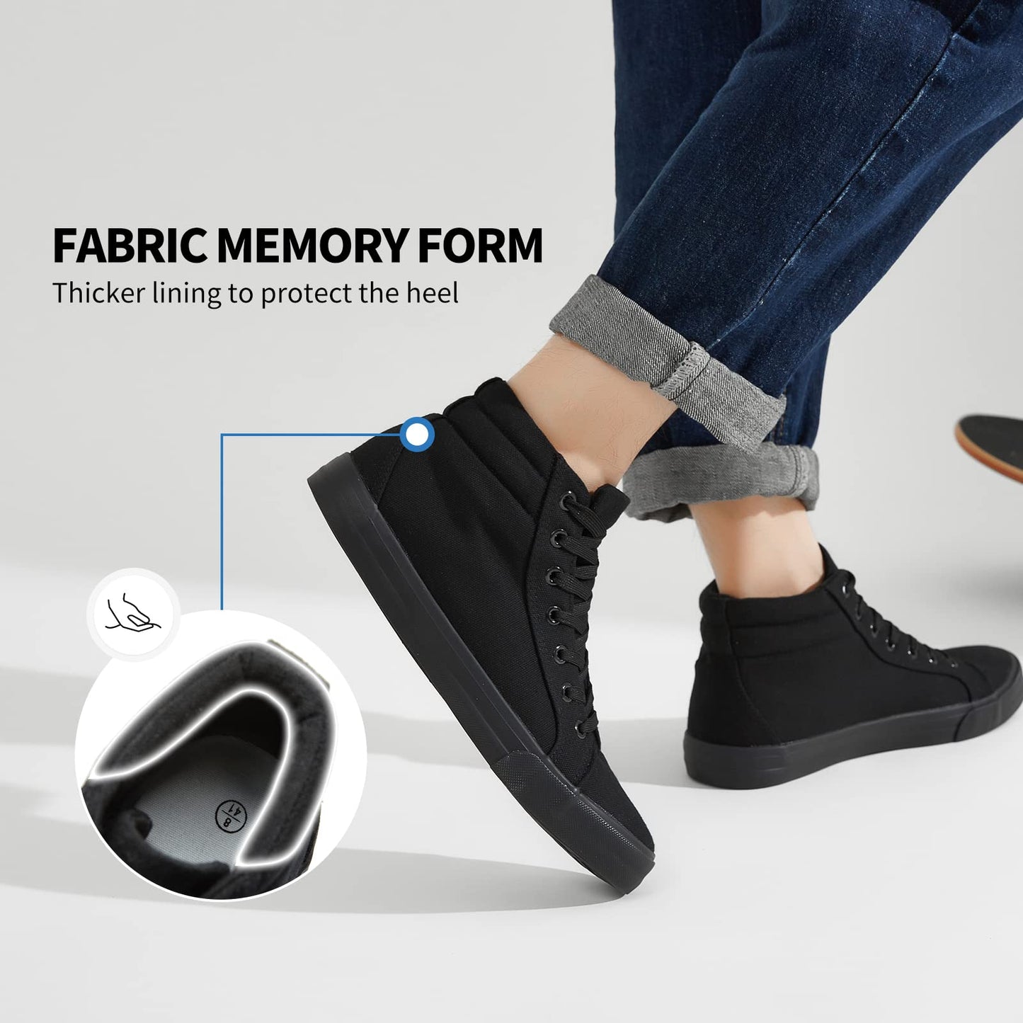 Men's White Canvas Shoes High Top Canvas Sneakers Classic Lace-Up Light-Weight Casual Tennis Shoes for Men(Black,US8.5)