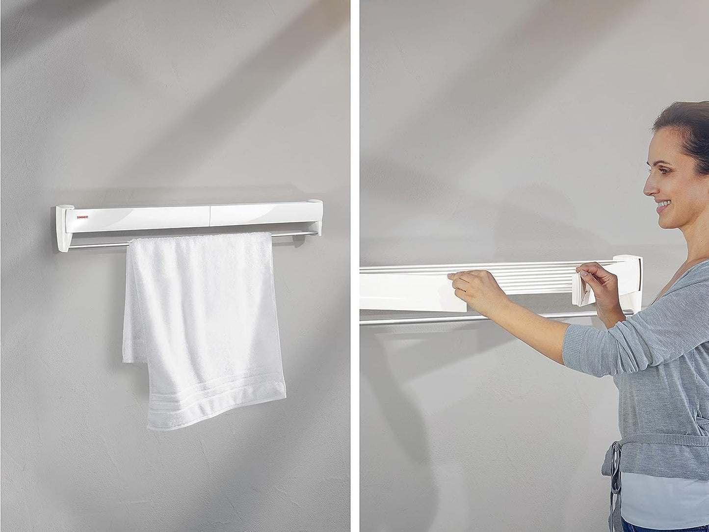 Leifheit Telegant Wall Dryer, Foldable Outdoor and Indoor Drying Rack, Wall Mounted Clothesline, Space Saving Laundry Drier for Clothes, Towels (Colour: White) 3.6 m 83201-6