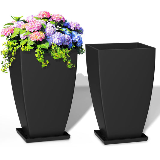 FIASON 21" Tall Outdoor Planters Set of 2,Front Porch Planter Pots with Drainage Design Holes for Patio, Porch, Garden, Indoor,Black
