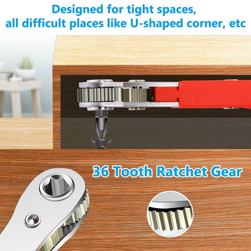 OSDUE Mini Ratchet Wrench Screwdriver Bit Set, 21 PCS Ratchet Screwdriver Set 1/4 Ultra Low Profile Micro Socket Set, High Torque Offset Reversible Screwdriver,w/Phillips, Hex for Tight Spaces