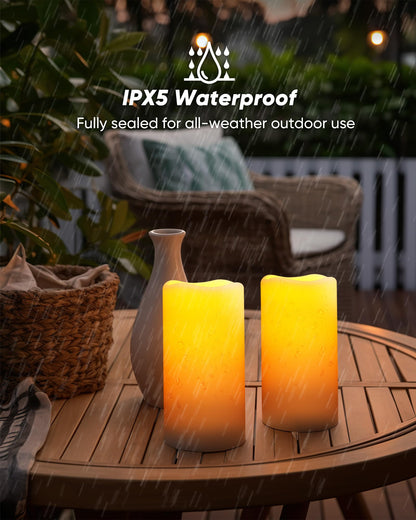 Homemory Solar Candles Outdoor Waterproof, 3"x6" Rechargeable Solar Powered Lights, Solar Powered Flameless Candles for Outdoor, Lanterns, Sensor Only, Dusk to Dawn, Set of 2