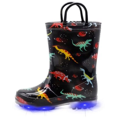 EUXTERPA Girls Boys Unisex Kids Wellies, Light Up Falshing Glitter Child Wellies With Handle for Baby Toddler Children Little Kid Size 12