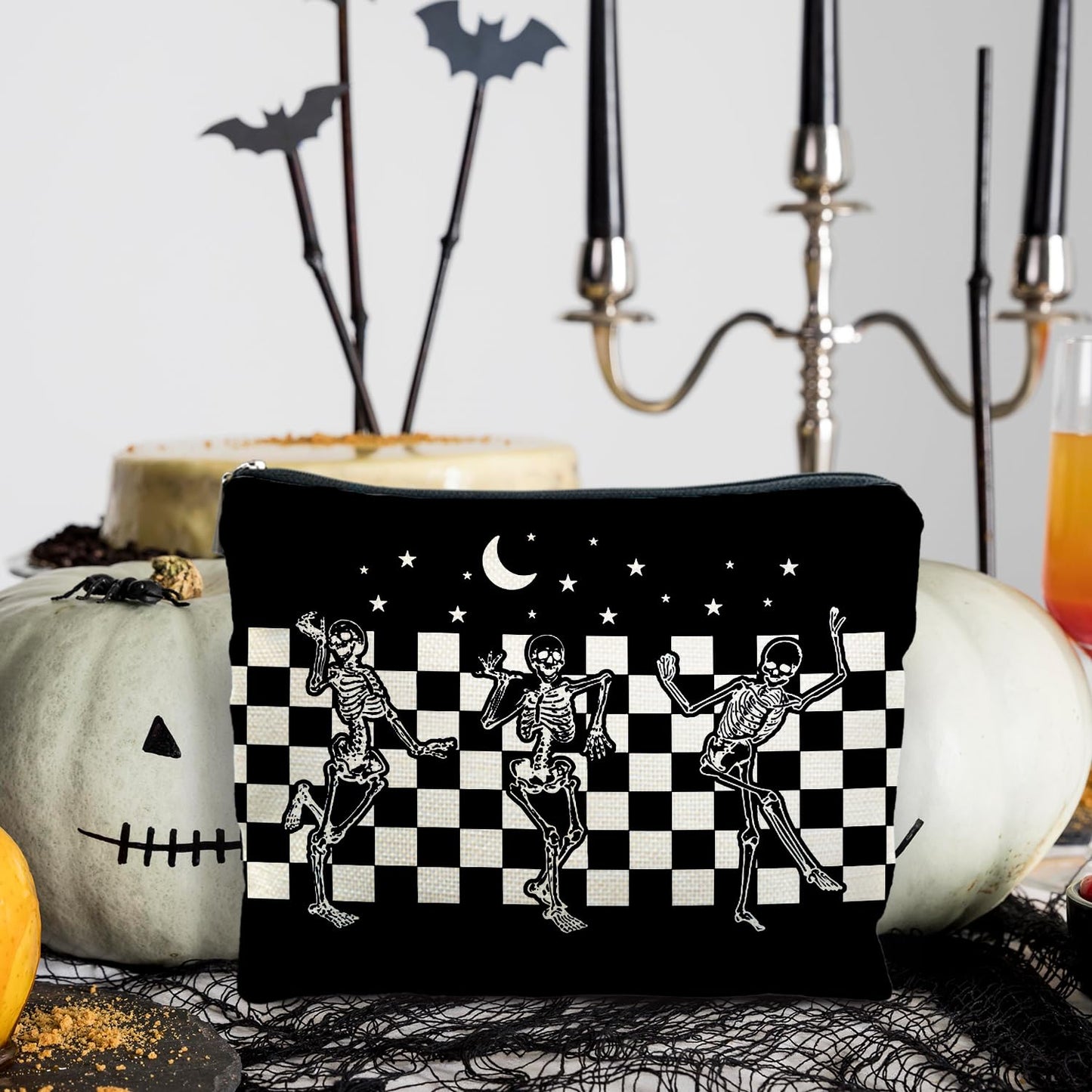 RYYCDOI Halloween Spooky Gothic Gifts for Women, Goth Dancing Skeleton Makeup Bag Cosmetic Pouch