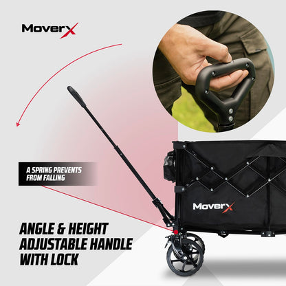 MoverX 200L Festival Trolley on Wheels, Folding Wagon, Portable Camping Cart, Collapsible Foldable Trolly for Beach Outdoor Garden Picnic Shopping Fishing, Wide Wheels, Adjustable Handle, Black