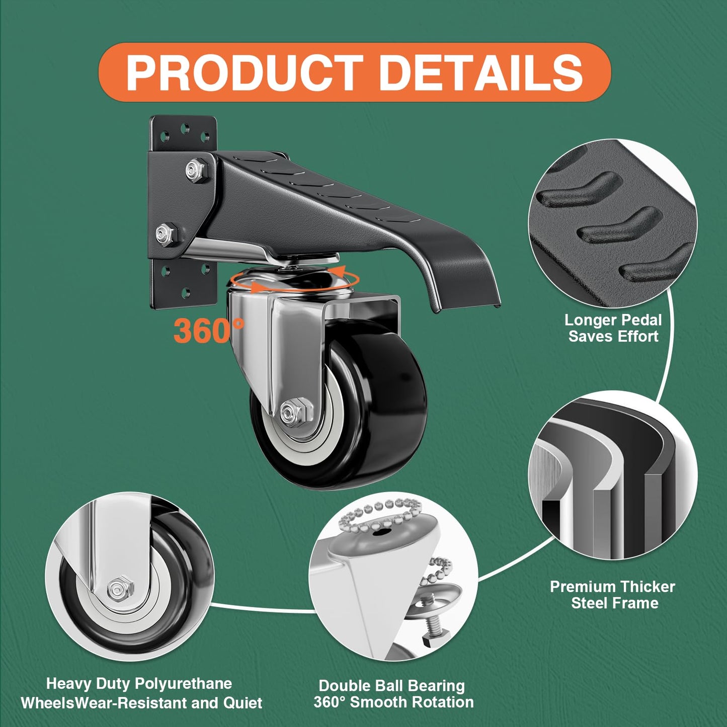 DOZAWA Workbench Casters Kit, 600 Lbs Retractable Casters Set of 4 Heavy Duty, 2.5" Side Mount Caster Wheels, Stepdown Castor Wheel for Workbenches, Machinery and Tables