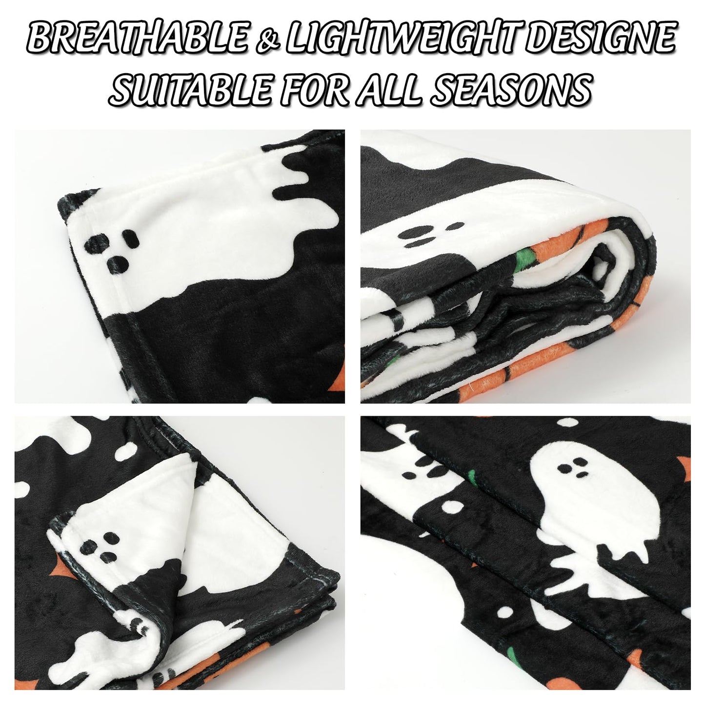 JarThenaAMCS Halloween Fuzzy Flannel Blanket 60 x 50 Inch Ghost Pumpkin Throw Blanket Black Soft Blanket for Farmhouse Home Chair Sofa Couch Bed