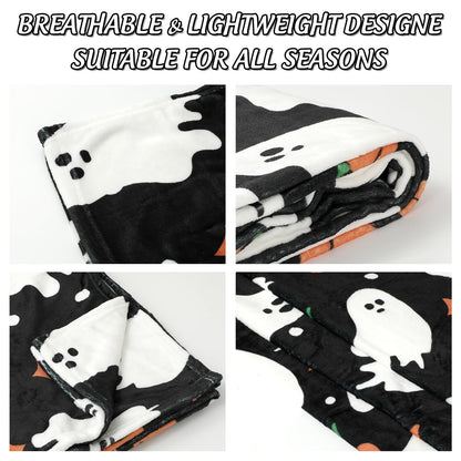 JarThenaAMCS Halloween Fuzzy Flannel Blanket 60 x 50 Inch Ghost Pumpkin Throw Blanket Black Soft Blanket for Farmhouse Home Chair Sofa Couch Bed
