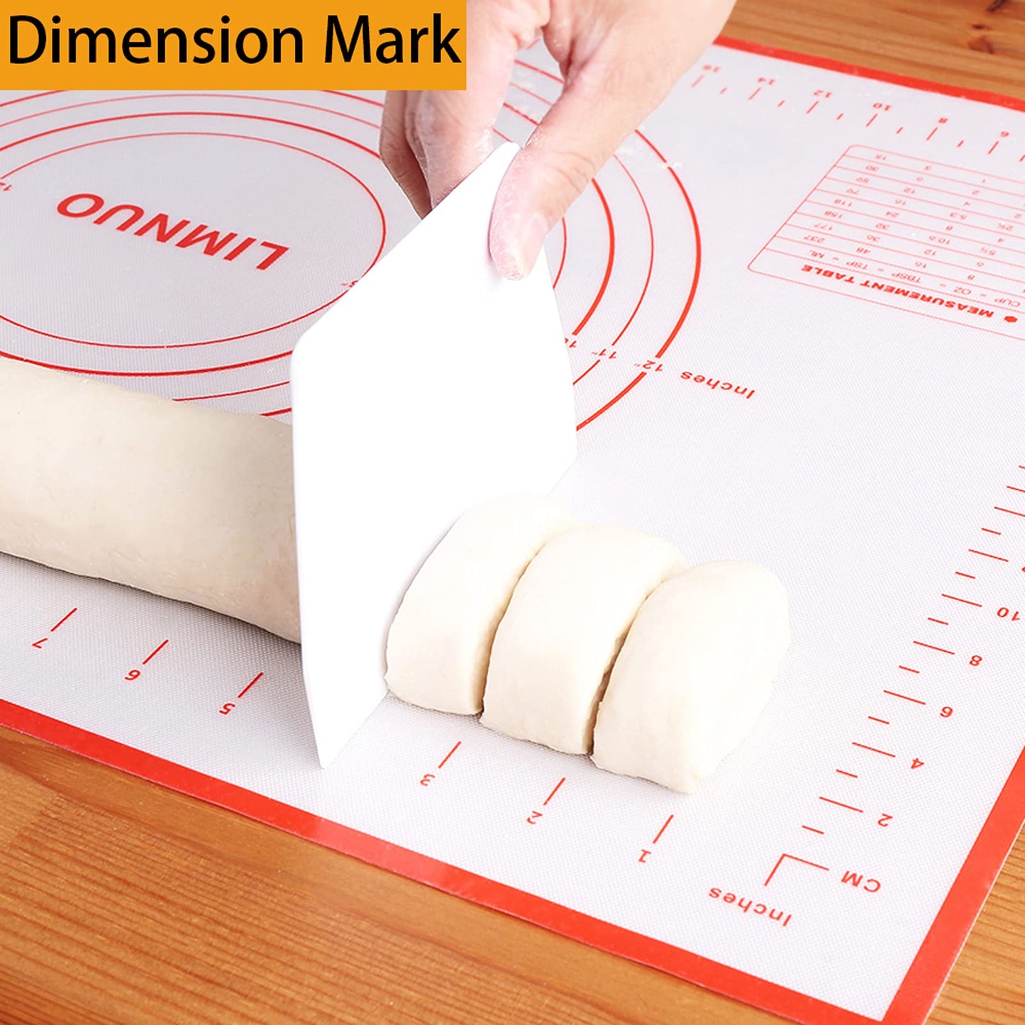 Silicone Baking Mat，Non Stick Rolling Dough with Measurements for Pie Pizza Cookies Fondant Making，Extra Thick Non Slip Silicone Pastry Mat (Red, M-16"×20")