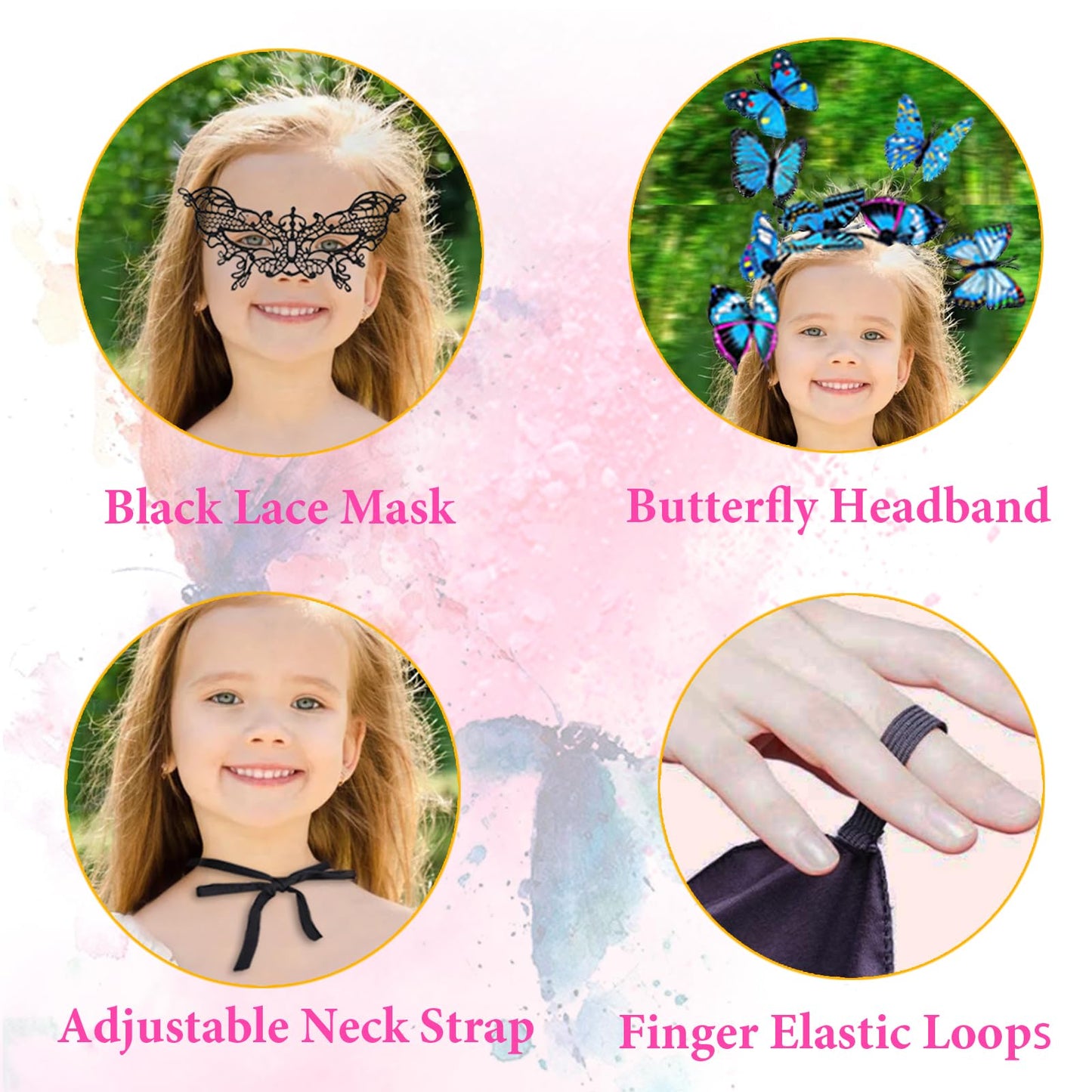 RekTak Butterfly Wings for Girls, Butterfly Costume for Halloween Party Kids Fairy Wing with Mask and Headband(Blue)