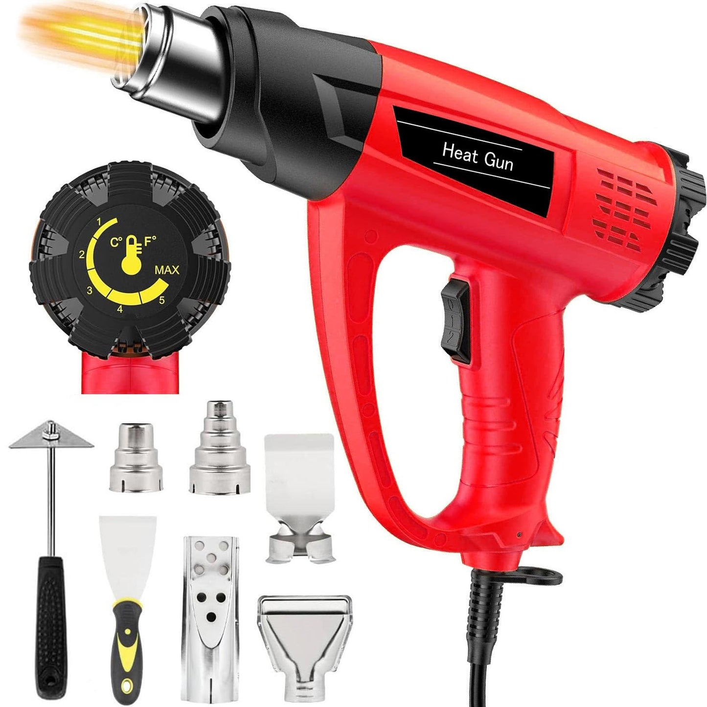1800W Heat Gun Heavy Duty Fast Heat Hot Air Gun Kit with 752℉&1112℉（400℃-600℃） Dual-Temperature Settings and 5 Nozzles with Overheat Protection for Crafts, Shrinking PVC, Stripping Paint