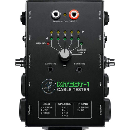Mackie Cable Tester, 5-way switch Battery-Powered Connector Test, Black, (MTest-1)