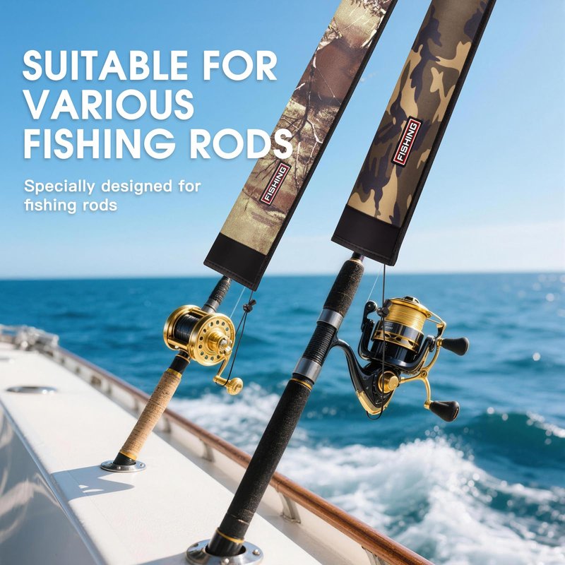 Fishing Rod Sleeve Protector, Waterproof Camouflage Pattern, Fits Casting 62in and Spinning 64in Rods, Hook Resistant with Adjustable Reel Strap, 1 Count (Casting, Camo)