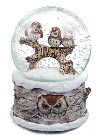 Winter Barn Owls 100mm Musical Snow Globe Plays Carol of The Bells