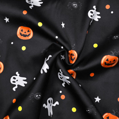 QPANCY Satin Kid Pajamas Big Girls Silk Pjs Set Boys Sleepwear Button-up Lounge Sets Halloween Short Sleeve Nightwear Pumpkin Black Size 10 11