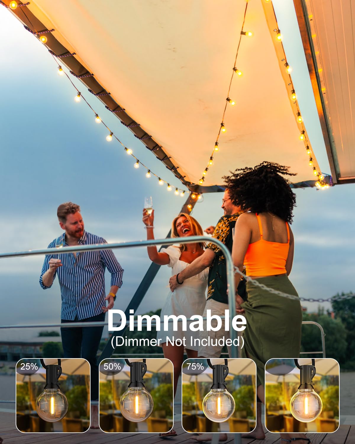 GLUROO 120FT Outdoor String Lights, G40 LED Patio Lights with 64pcs Bulbs, Waterproof Shatterproof Dimmable Globe Hanging Outdoor Cafe Bistro Porch Outside Light, 2Packs * 60ft