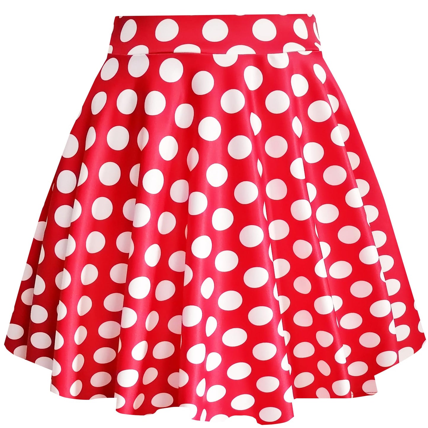 PUKAVT Women's Basic Casual Skirts A-Line Mini Flared Stretchy Skater Party Skirt Red White Dot Medium
