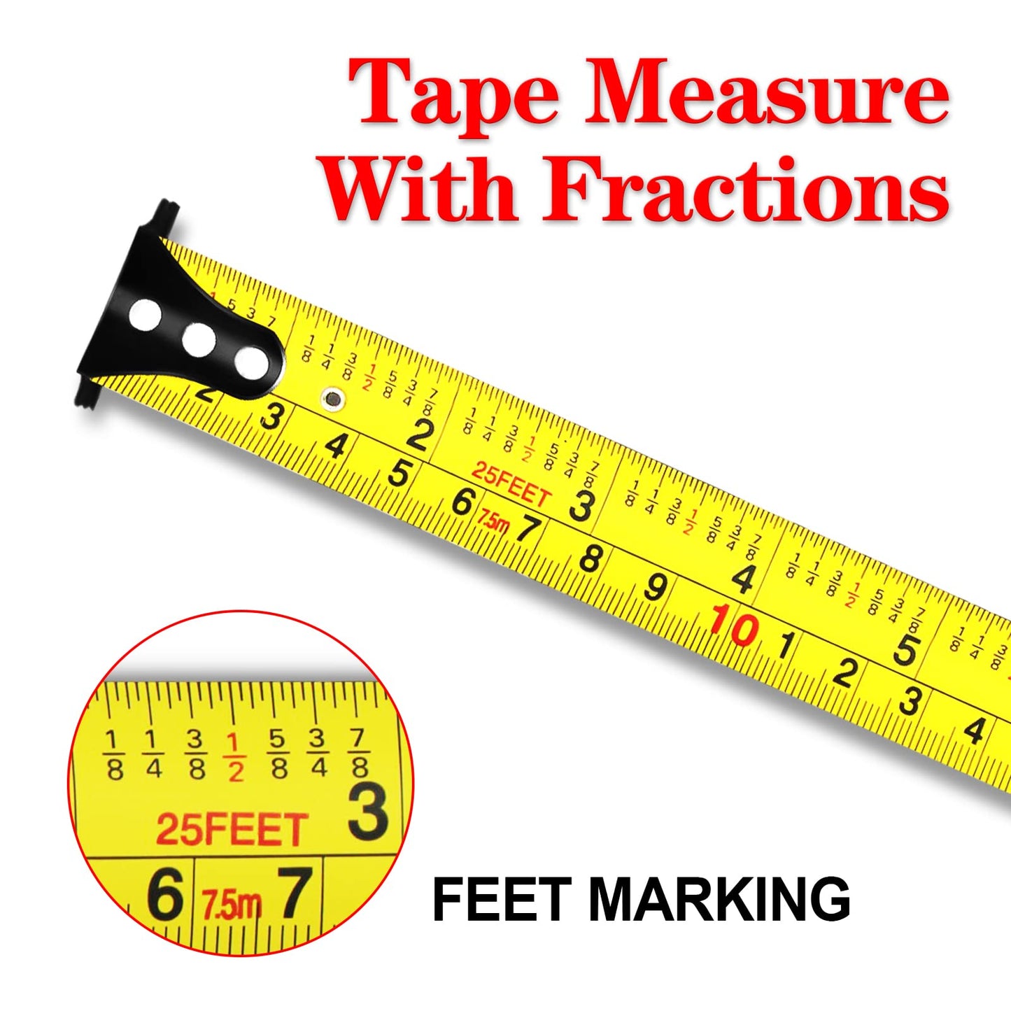 WISEUP Industrial Magnetic Tape Measure with Fractions 1/8 and Metric,Easy to Read,Measuring Tape with Belt Clip for Surveyors,Engineers,Household,Carpentry,Construction (1, 16 FT) (25 FT)