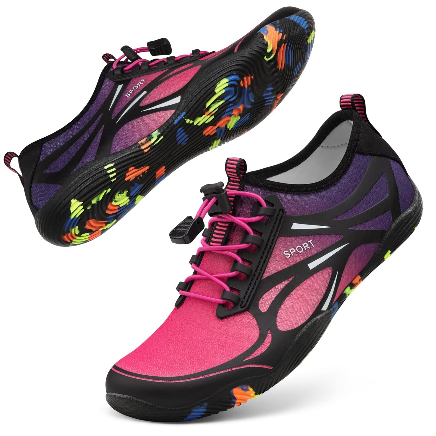 Water Shoes for Women Barefoot Shoes Women Swim Beach River Pool Aqua Socks Quick Dry for Hiking Surfing Kayaking Cruise Ship Essentials Size Women 8.5 / Men 7.5 (4-Purple)