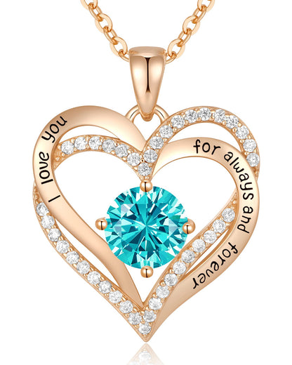 CDE Valentine's Day Gift Forever Love Heart Necklaces for Women, Wedding Anniversary, Birthday Mothers Christmas Day Gifts for Mom, Mother, Wife, S925 Silver Jewelry with Birthstone Pendant