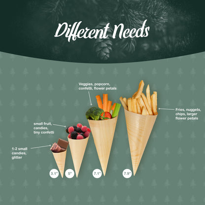 BambooMN - Disposable Food and Appetizer Wood Cones - 3.1" x 1.5" - 100 Pieces