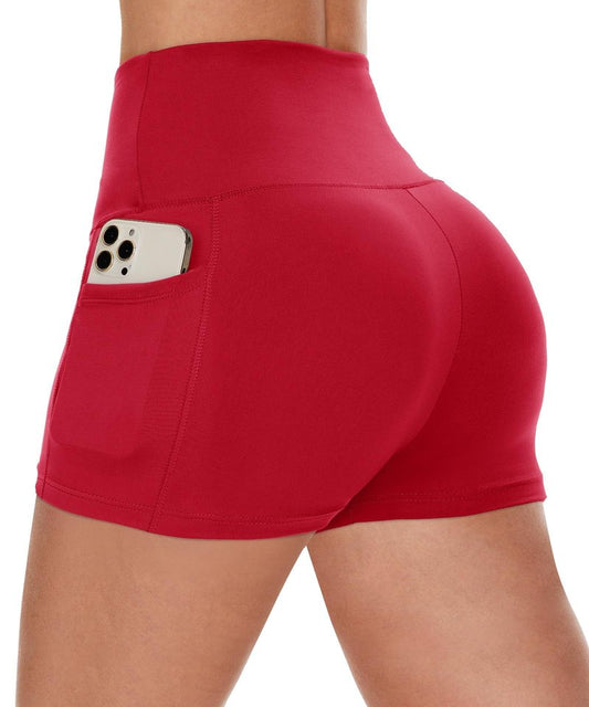 CAMPSNAIL Biker Shorts Women with Pockets - 3"/5"/8" High Waisted Workout Spandex Tummy Control Gym Running Yoga Shorts Red