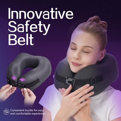 Travel Pillow Vac Compressed Memory Foam Neck Pillow Airplane,Comfortable,Neck Support,Machine Washable,Airplanes Travel Essentials Accessories for Office,Flight,Cars Breaks Sleeping(Black)
