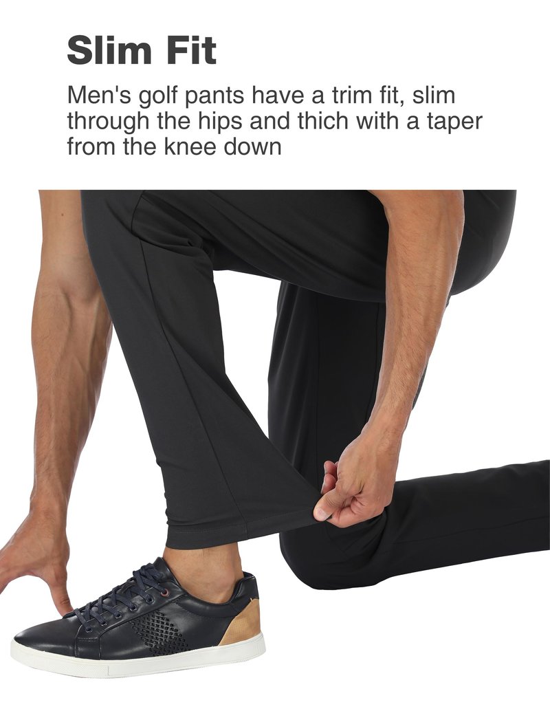 PULI Golf Pants Men Stretch Slim Fit Dress Casual Work Pants with Pockets Tapered Lightweight Waterproof Pants Black,34Wx32L
