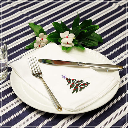 Candy Cottons Christmas Cloth Napkins White Dining Table Dinner Napkins|Washable Cotton Napkins Easter Basket Decor|Christmas Tree Embroidered 18x18 in White Pk of 6 Cocktail Party Napkins