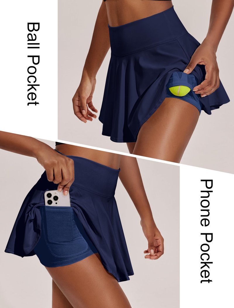 PINSPARK Golf Skorts Skirts for Women with Pocket Workout Skirt Inner Shorts Cute Tennis Skirt Breathable Casual Navy XL