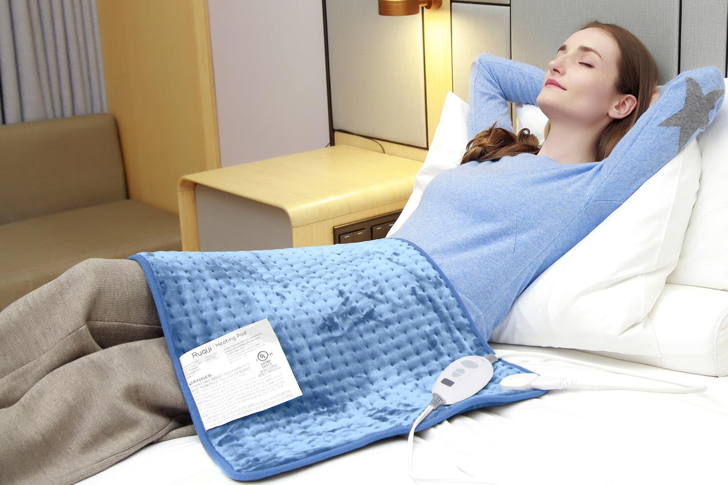 Ruqiji 17''x33'' XXXL King Size Heating Pad with 120 Minutes Auto Shut Off&6 Temperature Settings, Flannel Electric Heating Pad/Pain Relief for Back/Neck/Shoulders/Menstrual Pain/Leg Cramp (Dark Blue)