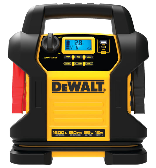 DEWALT DXAEJ14-Type2 Digital Portable Power Station Jump Starter - 1600 Peak Amps with 120 PSI Compressor, AC Charging Cube, 15W USB-A and 25W USB-C Power for Electronic Devices