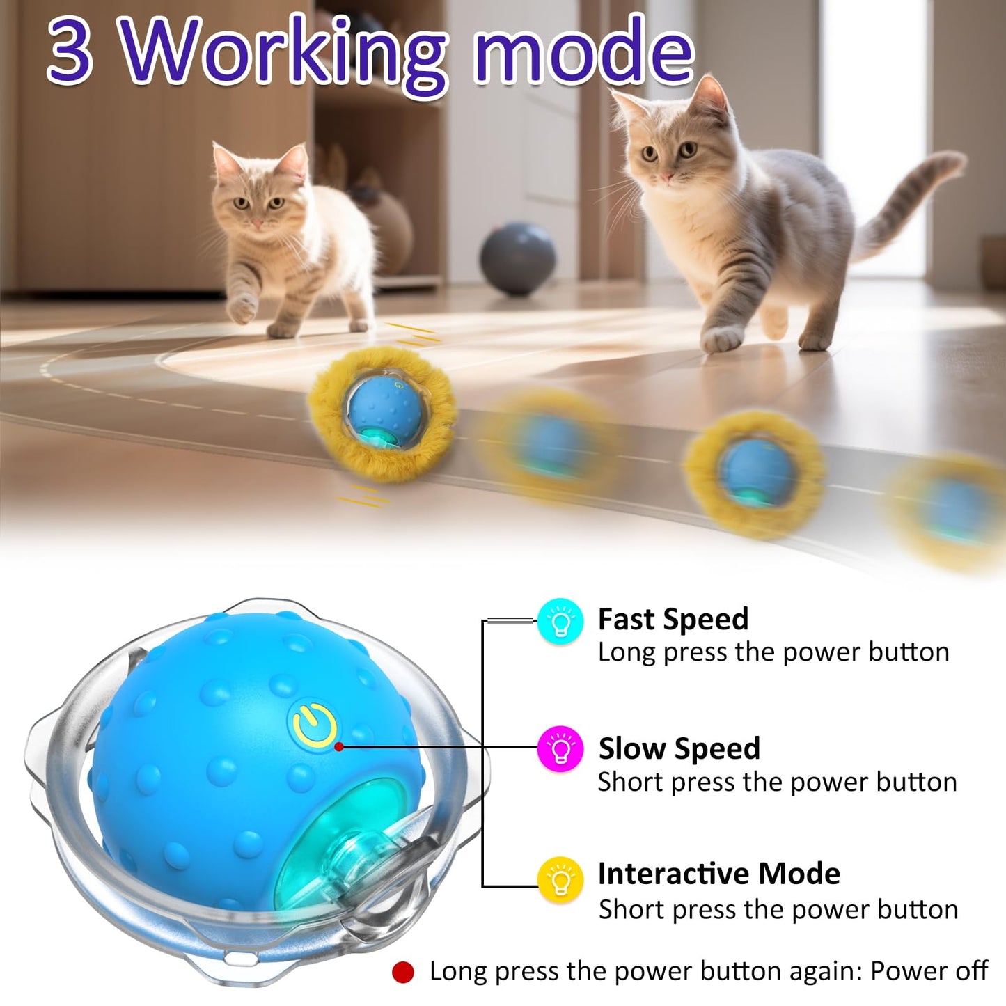 Giociv Interactive Cat Toys Ball Fast Rolling in Pouch, Motion Activate Chirping Cat Toy Hide and Seek Mouse Catching Game (Blue)