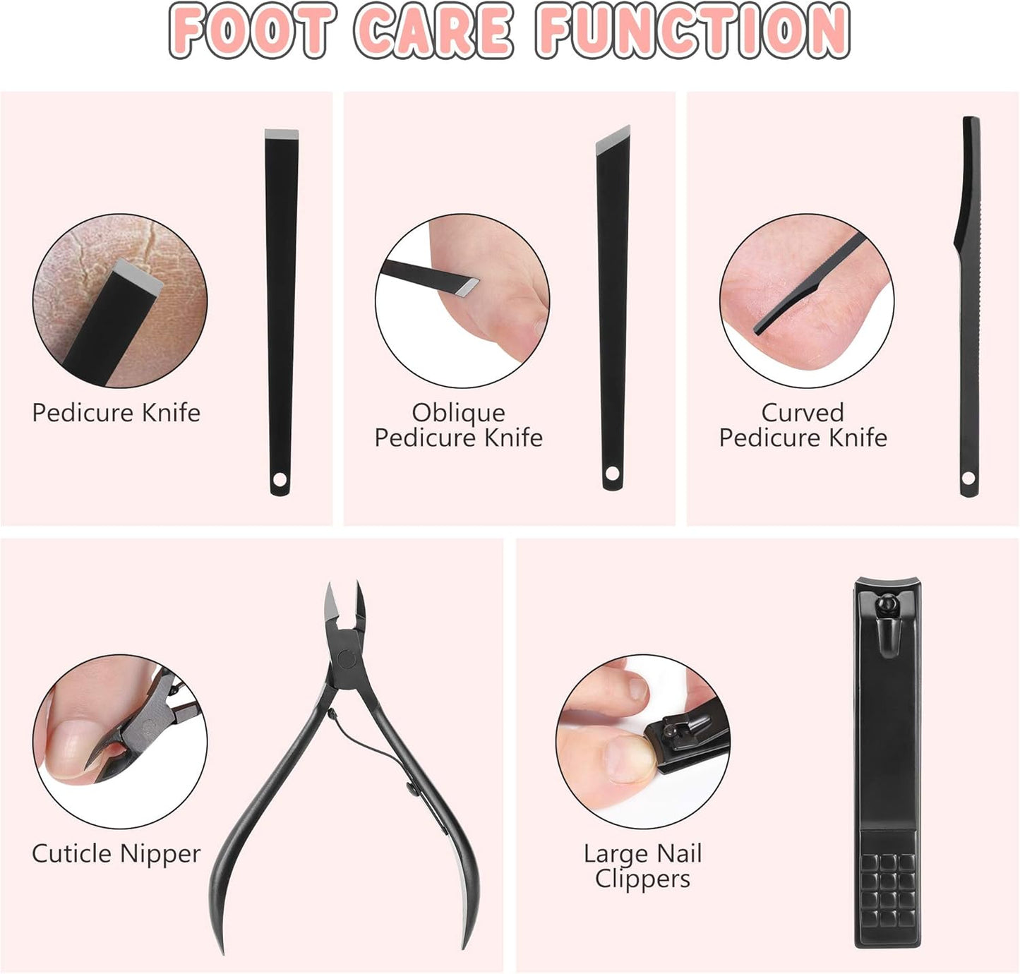 Manicure Set, Jubolion 19pcs Stainless Steel Professional Nail Clippers Pedicure Set with Black Leather Storage Case, Portable Grooming Kit for Travel or Home, Perfect Gifts Women and Men (Black)