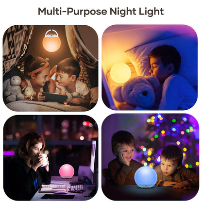 LED Night Light, Night Light for Kids, USB Rechargeable Table Lamp with Dimmable,Warm Light,7 Colors,Touch Control, 0.5/1hour Timer for Nursery, Baby,Bedroom,Camping
