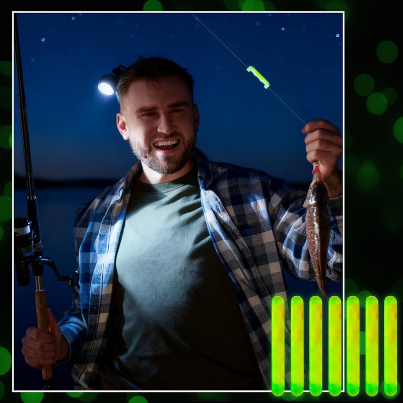 Fishing Glow Sticks - 200PCS Mini Green Rod Tip Lights for Night Fishing | Includes 40 Attachments Clips