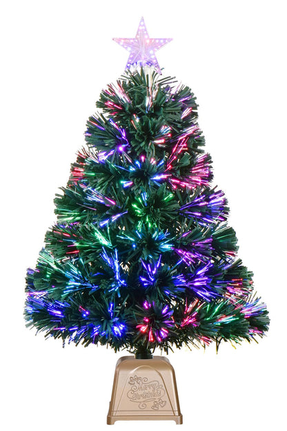 24inch Green Fiber Optic Christmas Tree,Pre-Lit Artificial Mini Christmas Tree, Tabletop Small Xmas Tree with Stars Holiday Home Decorations