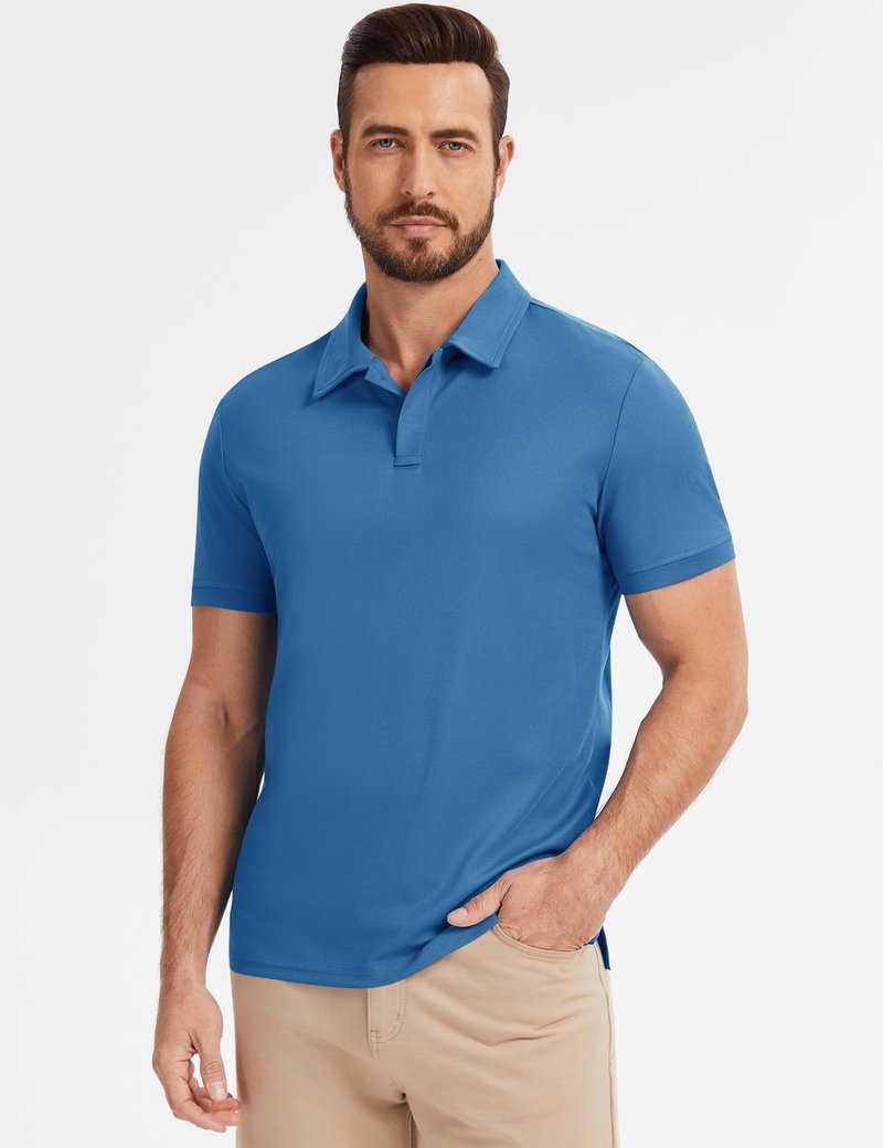 Poriff Golf Shirts for Men Stay-Crisp Collar Dry Fit Performance Moisture Wicking Short Sleeve Polo Shirt Activewear Royal Blue L