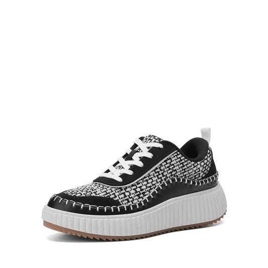 DREAM PAIRS Women Chunky City Tweed Comfortable Casual Platform Fashion Sneaker,Size 8.5,Black/White,SDFN2379W