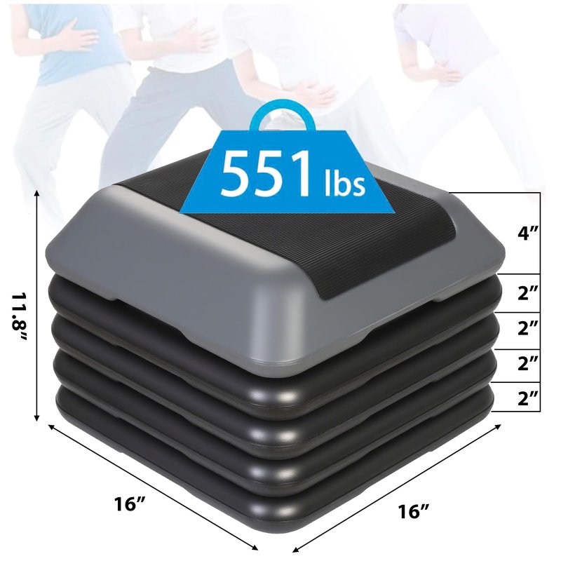 Smartxchoices 16 Inch Adjustable Aerobic Stepper Exercise Workout Step Platform Bench with 4 Risers 4"-6''-8''-10''-12'' Height for Home Gym Fitness Training High Step Aerobics Platform
