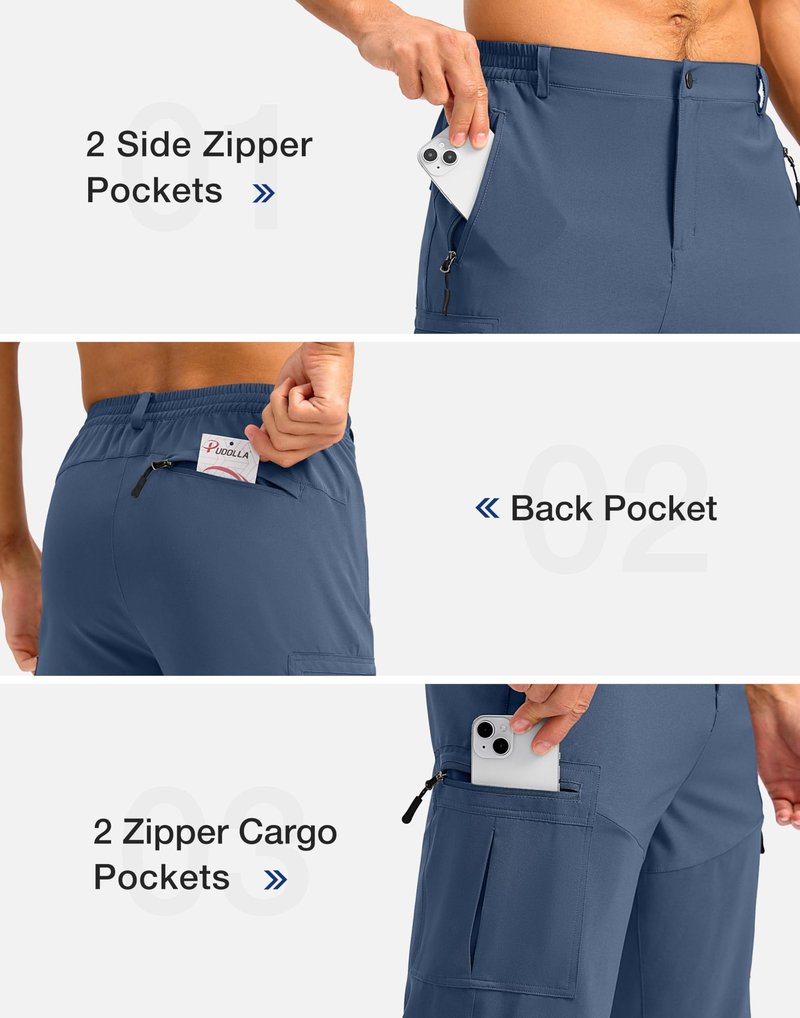 Pudolla Men's Hiking Shorts 11" Lightweight Cargo Work Shorts for Men Summer Travel Golf Casual Outdoor with 5 Pockets(Dark Navy 3X-Large)