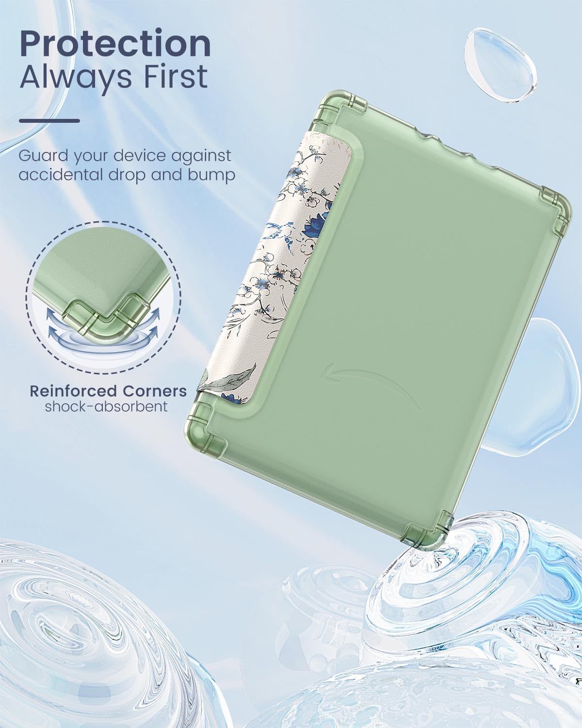 MoKo Case for 6" Kindle (11th Generation-2024/2022 Release), Ultra Clear Soft Flexible Transparent TPU Back Cover Light Shell with Auto Wake/Sleep for Kindle 11th Generation 2024, White Blue Floral