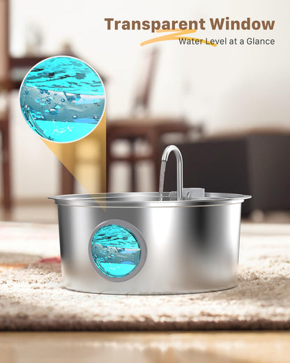 Dog Water Fountain for Large Dogs: Big Cat Water Fountain Stainless Steel -1.8Gal/7L Big Quiet Cats Water Bowl Dispenser- Pet Water Fountains for Dogs - 8 Filters + 8 Sponge Filters - GROOKPET