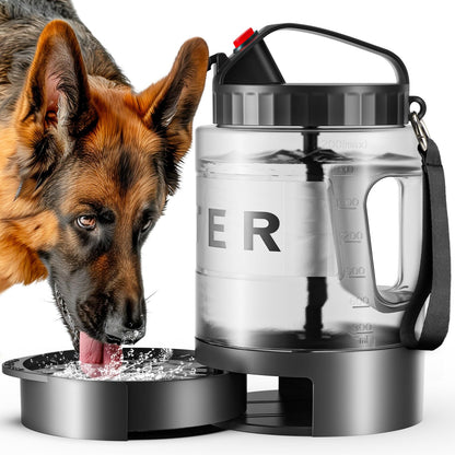 77oz Large Dog Water Bottle - Portable Travel Dog Water Dispenser & Bowl - Leak-Proof Pet Water Jug for Hiking, Camping, Walking & Car Trips, Black