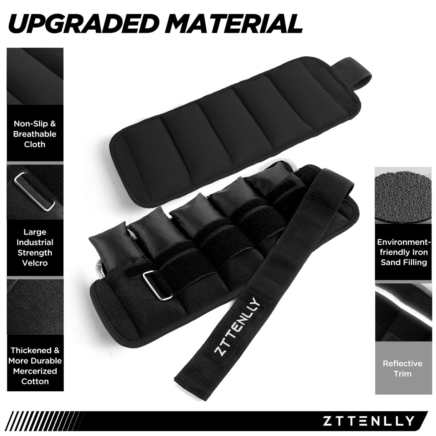 Adjustable Ankle Weights 1-5/10/15/20LBS Pair with Carry Bag - Breathable Fabrics, Reflective Trim - Strength Training Leg Wrist Arm Ankle Walking Weights Sets for Women Men Kids