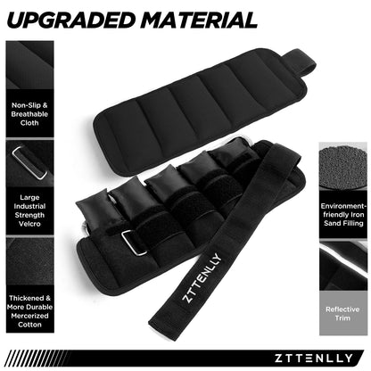 Adjustable Ankle Weights 1-5/10/15/20LBS Pair with Carry Bag - Breathable Fabrics, Reflective Trim - Strength Training Leg Wrist Arm Ankle Walking Weights Sets for Women Men Kids