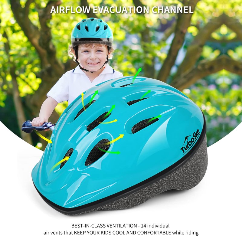 TurboSke Toddler Kids Bike Helmet, Multi-Sport Helmet Size Adjustable for Boys and Girls (Aqua Blue, Small: 48-52cm/18.8"-20.5")