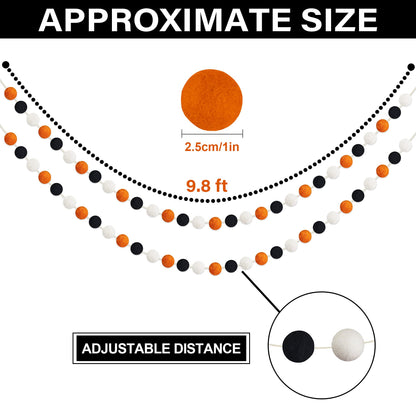 60 Balls Halloween Felt Ball Garlands - Halloween Decorations - Black Orange White Pom Pom Garlands for Home Tree Festive Indoor Outdoor Home Office Hanging Decor - 25mm